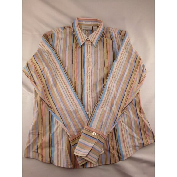 Liz Claiborne Button Down Blouse Medium Colorful Striped Shirt Non-Iron Size M - Picture 1 of 3
